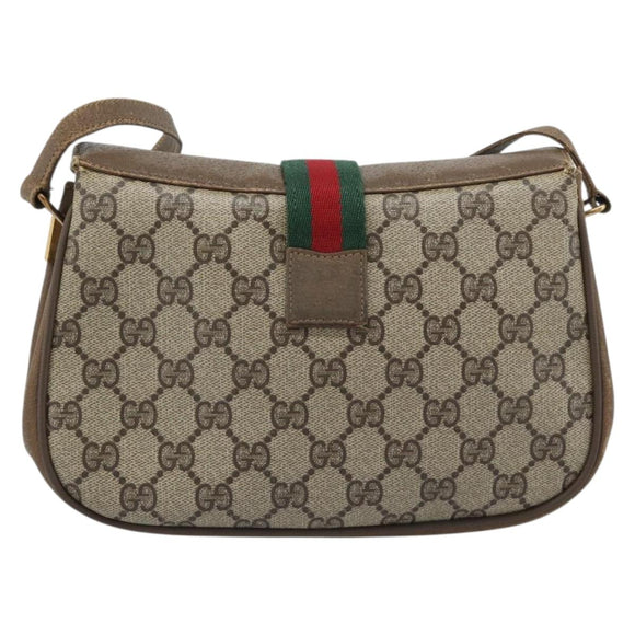 GUCCI GG Supreme Web Sherry Line Bag PVC Beige Gold 116 02 024 Auth 195582