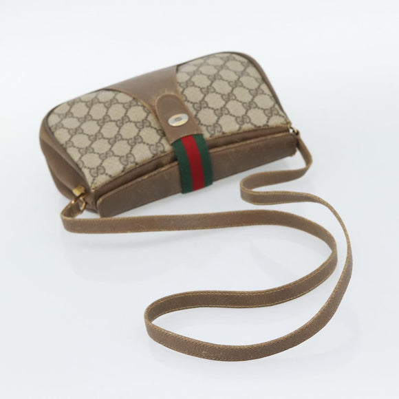 GUCCI GG Supreme Web Sherry Line Bag PVC Beige Gold 116 02 024 Auth 195582