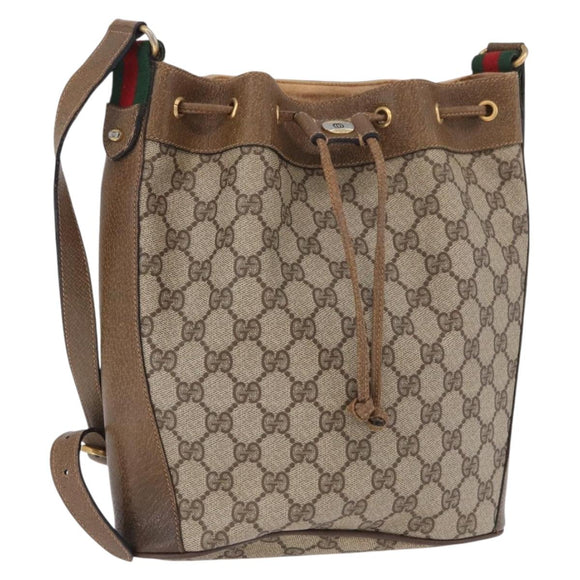 GUCCI GG Supreme Web Sherry Line Bag PVC Beige Gold 41 02 034 Auth 195583
