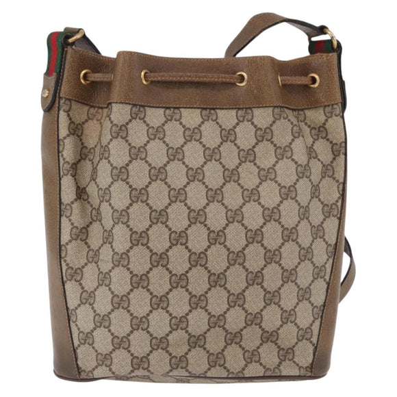 GUCCI GG Supreme Web Sherry Line Bag PVC Beige Gold 41 02 034 Auth 195583