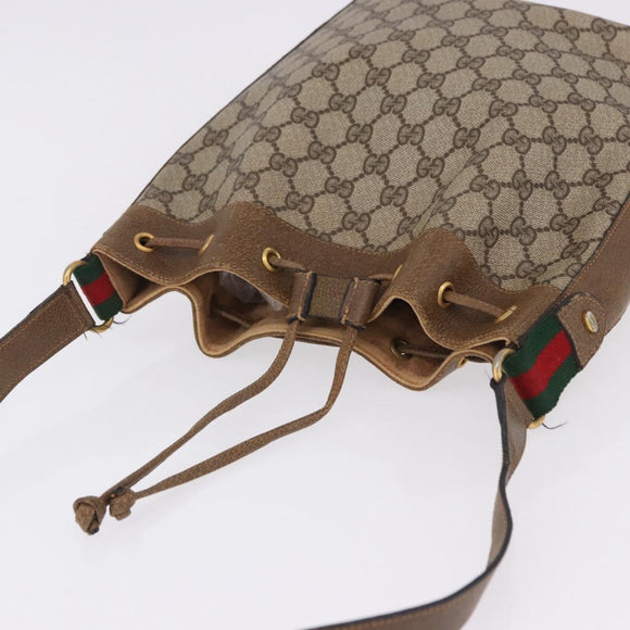 GUCCI GG Supreme Web Sherry Line Bag PVC Beige Gold 41 02 034 Auth 195583