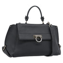 Salvatore Ferragamo Sofia Gancini Hand Bag Leather 2way Black Silver Auth 195584-1