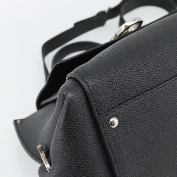 Salvatore Ferragamo Sofia Gancini Hand Bag Leather 2way Black Silver Auth 195584