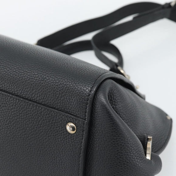 Salvatore Ferragamo Sofia Gancini Hand Bag Leather 2way Black Silver Auth 195584