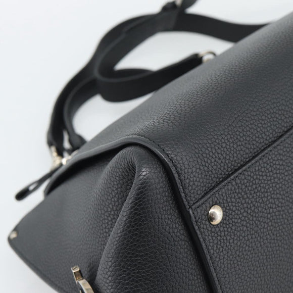 Salvatore Ferragamo Sofia Gancini Hand Bag Leather 2way Black Silver Auth 195584