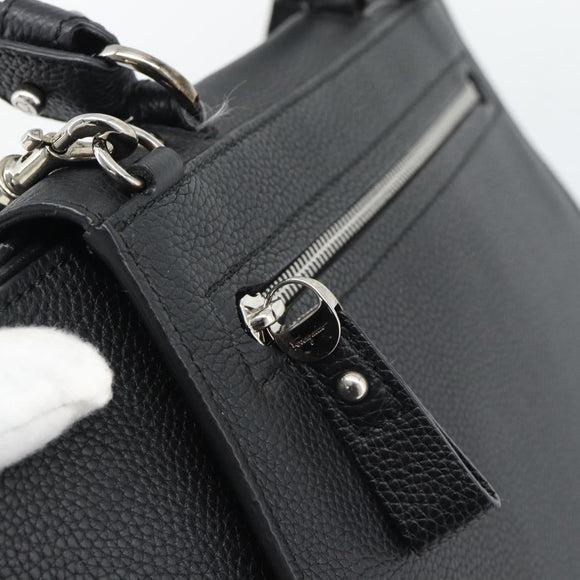 Salvatore Ferragamo Sofia Gancini Hand Bag Leather 2way Black Silver Auth 195584