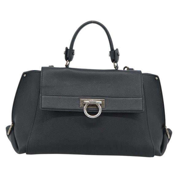 Salvatore Ferragamo Sofia Gancini Hand Bag Leather 2way Black Silver Auth 195584