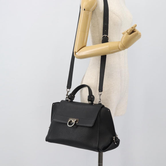 Salvatore Ferragamo Sofia Gancini Hand Bag Leather 2way Black Silver Auth 195584