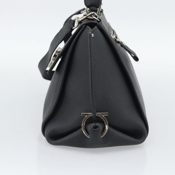 Salvatore Ferragamo Sofia Gancini Hand Bag Leather 2way Black Silver Auth 195584
