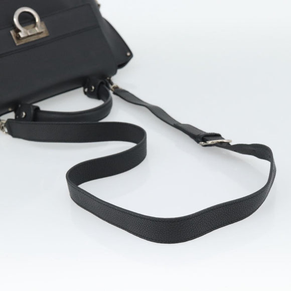 Salvatore Ferragamo Sofia Gancini Hand Bag Leather 2way Black Silver Auth 195584