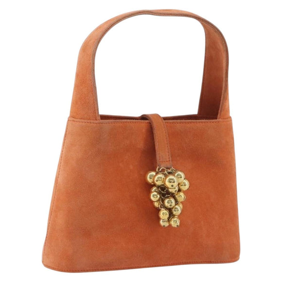 Salvatore Ferragamo Hand Bag Suede Orange Gold Auth 195588
