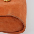 Salvatore Ferragamo Hand Bag Suede Orange Gold Auth 195588-10