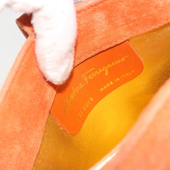 Salvatore Ferragamo Hand Bag Suede Orange Gold Auth 195588