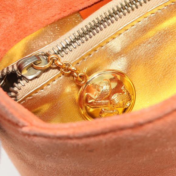 Salvatore Ferragamo Hand Bag Suede Orange Gold Auth 195588