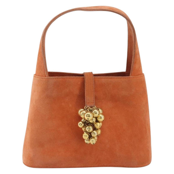 Salvatore Ferragamo Hand Bag Suede Orange Gold Auth 195588