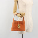 Salvatore Ferragamo Hand Bag Suede Orange Gold Auth 195588-21