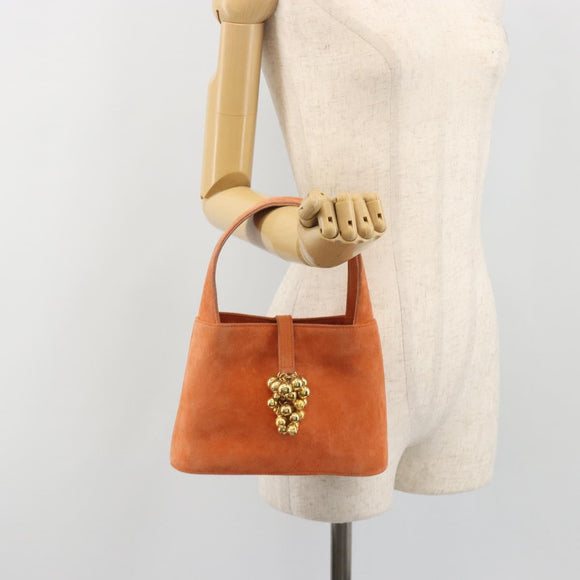 Salvatore Ferragamo Hand Bag Suede Orange Gold Auth 195588