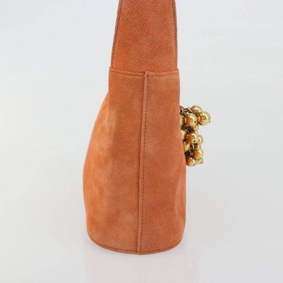 Salvatore Ferragamo Hand Bag Suede Orange Gold Auth 195588