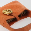 Salvatore Ferragamo Hand Bag Suede Orange Gold Auth 195588-6