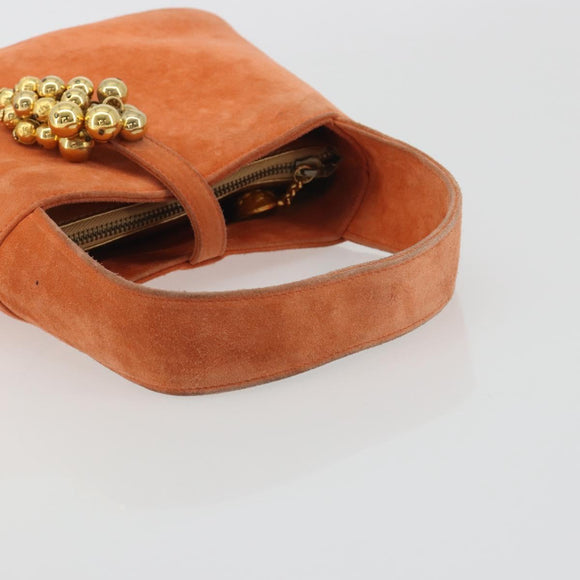 Salvatore Ferragamo Hand Bag Suede Orange Gold Auth 195588