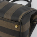 FENDI Pecan Canvas Boston Bag PVC Black Brown Auth 195590-9