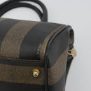 FENDI Pecan Canvas Boston Bag PVC Black Brown Auth 195590-15