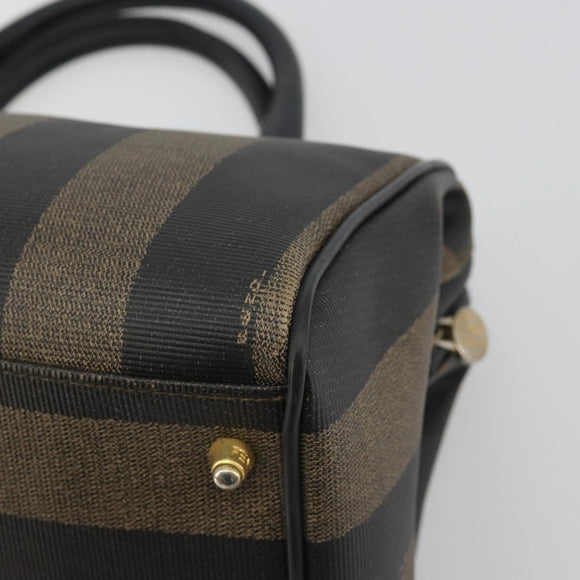 FENDI Pecan Canvas Boston Bag PVC Black Brown Auth 195590