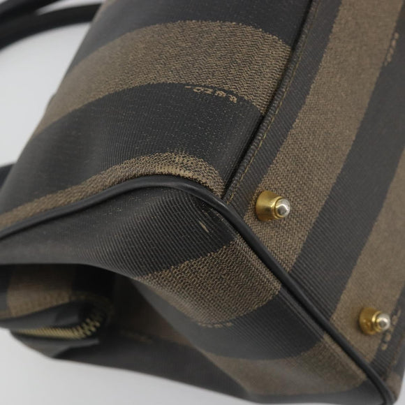 FENDI Pecan Canvas Boston Bag PVC Black Brown Auth 195590