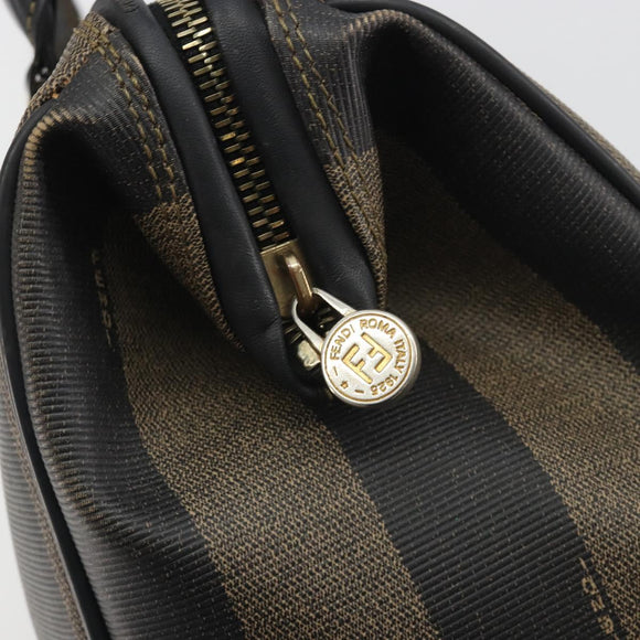 FENDI Pecan Canvas Boston Bag PVC Black Brown Auth 195590