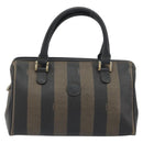 FENDI Pecan Canvas Boston Bag PVC Black Brown Auth 195590-13