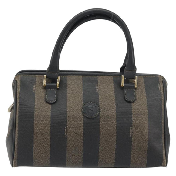 FENDI Pecan Canvas Boston Bag PVC Black Brown Auth 195590