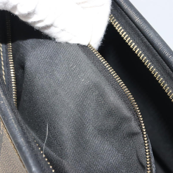 FENDI Pecan Canvas Boston Bag PVC Black Brown Auth 195590
