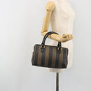 FENDI Pecan Canvas Boston Bag PVC Black Brown Auth 195590-23