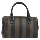 FENDI Pecan Canvas Boston Bag PVC Black Brown Auth 195590-2