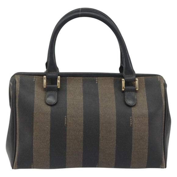 FENDI Pecan Canvas Boston Bag PVC Black Brown Auth 195590