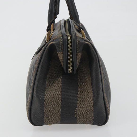 FENDI Pecan Canvas Boston Bag PVC Black Brown Auth 195590