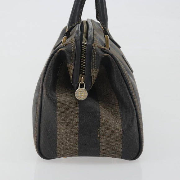 FENDI Pecan Canvas Boston Bag PVC Black Brown Auth 195590