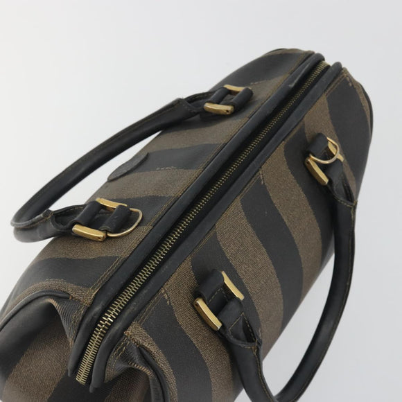 FENDI Pecan Canvas Boston Bag PVC Black Brown Auth 195590