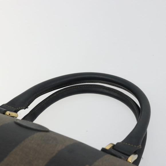 FENDI Pecan Canvas Boston Bag PVC Black Brown Auth 195590