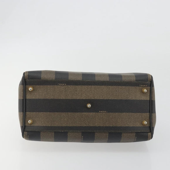 FENDI Pecan Canvas Boston Bag PVC Black Brown Auth 195590