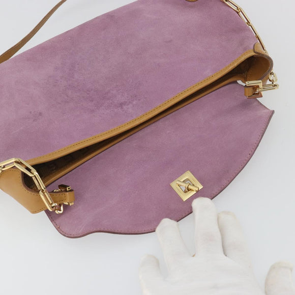 GUCCI Chain Shoulder Bag Suede Purple Gold 001 4113 Auth 195593A
