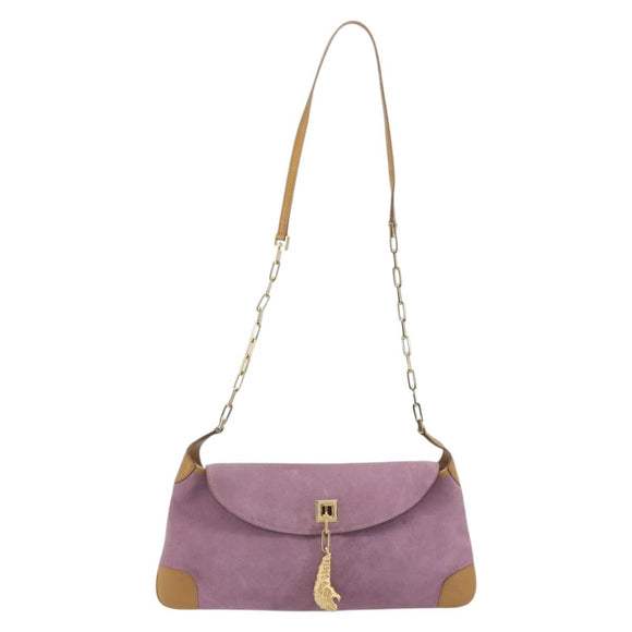 GUCCI Chain Shoulder Bag Suede Purple Gold 001 4113 Auth 195593A
