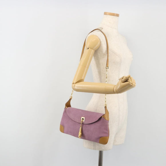 GUCCI Chain Shoulder Bag Suede Purple Gold 001 4113 Auth 195593A