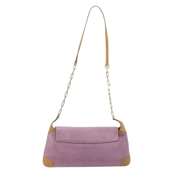 GUCCI Chain Shoulder Bag Suede Purple Gold 001 4113 Auth 195593A