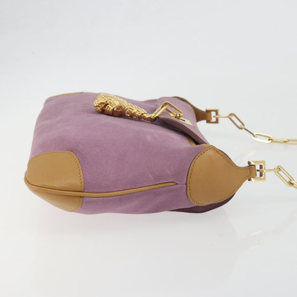 GUCCI Chain Shoulder Bag Suede Purple Gold 001 4113 Auth 195593A
