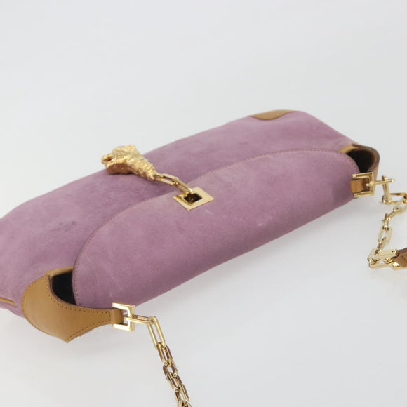 GUCCI Chain Shoulder Bag Suede Purple Gold 001 4113 Auth 195593A