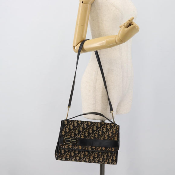 Christian Dior Trotter Canvas Shoulder Bag 2way Navy Gold Auth 195594A