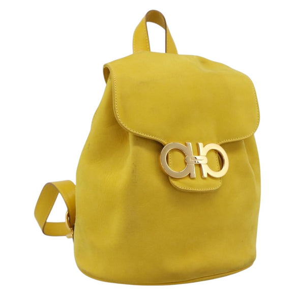 Salvatore Ferragamo Gancini Backpack Suede Yellow Gold Auth 195597A