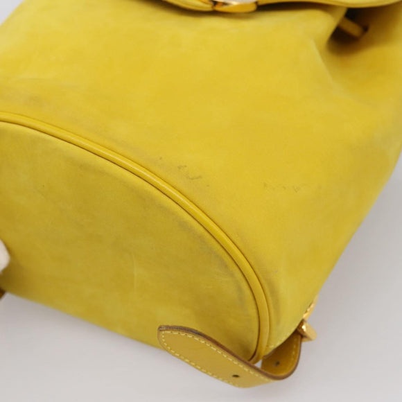 Salvatore Ferragamo Gancini Backpack Suede Yellow Gold Auth 195597A