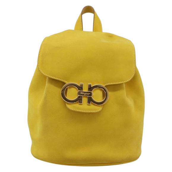 Salvatore Ferragamo Gancini Backpack Suede Yellow Gold Auth 195597A